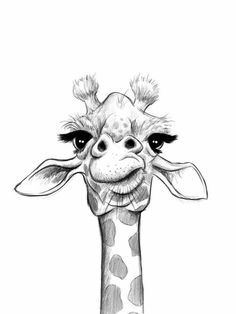 a pencil drawing of a giraffe's head with its tongue sticking out