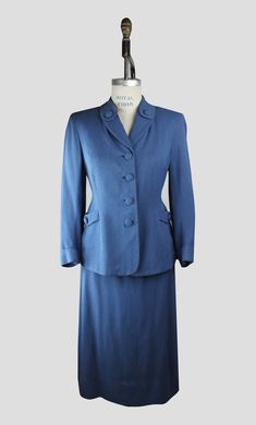 1940s Rayon Wool Gaberdine Skirt Suit SM 28 Waist - Etsy Vintage Clothes 1940s, 1940s Suit, 1940s Women, Suit Ideas, 70s Inspired Fashion, Blue Two Piece, 1940s Style, Womens Suits, Suit Pattern