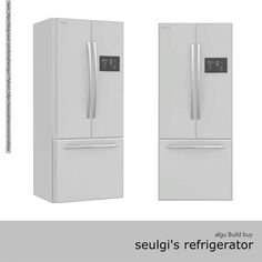 two refrigerators side by side with the words seulu's refrigerator