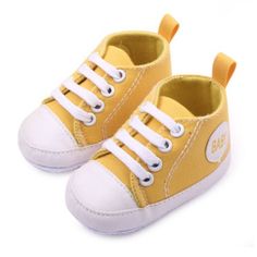 1 Size: 6-9 Months.  Color: Yellow.  Gender: female.  Age Group: infant. Soft Sole Baby Shoes, Newborn Shoes, Yellow Baby, Toddler Sneakers, Walker Shoes, Sports Sneakers, Baby Sneakers, Crib Shoes