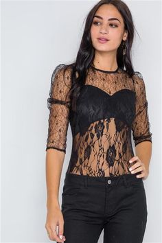 Femme Fatale Floral Lace Bodysuit (Black) Sheer Bodysuit, Lost Girl, Bodysuit Black, Out Back, Lace Bodysuit, Black Bodysuit, Small Waist, Black Media