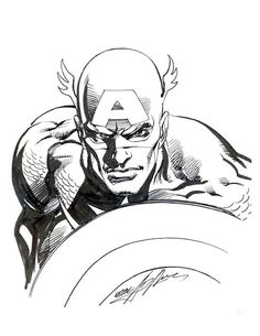 an ink drawing of captain america