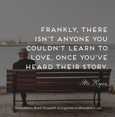 a man sitting on top of a wooden bench next to the ocean with a quote about love