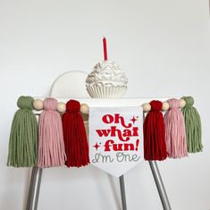 Christmas 1st Highchair Banner, Personalized First Birthday, One Custom High Chair Banner, Oh What Fun Banner, Winter Cake Smash Party