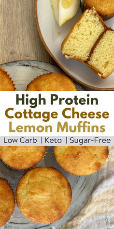 Protein cottage cheese muffins on a plate and one cut open. High Protein Muffin Recipes, Keto High Protein Breakfast, Sweet High Protein Breakfast, High Protein Low Sugar Snacks, High Protein Low Carb Desserts, High Protein Desserts Low Carb, Low Carb Cottage Cheese Recipes, High Protein Snacks Low Carb, High Protein Low Carb Dessert