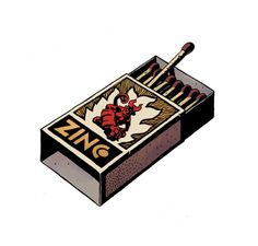 a matchbox with matches in it and the word znacg on top is shown