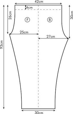 the pattern is shown with measurements for the top and bottom section, as well as the length