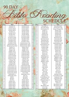 a printable bible reading schedule for the 90 day bible reading schedule, with flowers on it