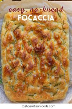 an easy homemade focaccia recipe with rosemary on top