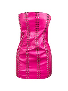 Strapless - Dome - Studs - PU - Mini - DressMODEL IS WEARING A SMALL Pink Baddie Dress, Hot Pink Outfits, Pageant Photoshoot, Chloe 2024, Baddie Dresses, Hot Pink Outfit, Outfit Png, Mood Board Fashion, Pink Outfits