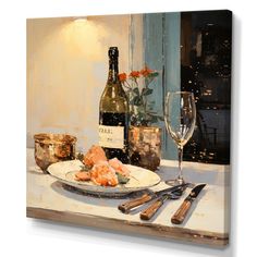 a painting of food and wine on a table