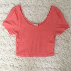 Cropped Top In Coral. Short Sleeved And Cotton Material. Never Worn, Only Tried On! Perfect Condition. Crop Top Shirts, Cropped Top, Orange Pink, Pink Orange, Color Orange, Shirt Sleeves, Cotton Material, Pink And Orange, Pink Ladies