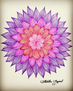 a drawing of a pink and purple flower