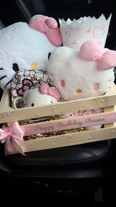 Hello Kitty Gift Baskets, Cute Birthday Baskets, Hello Kitty Basket, Bday Basket, Gift Basket Birthday, Pink Gift Basket, Sanrio Stuff, Kitty Items