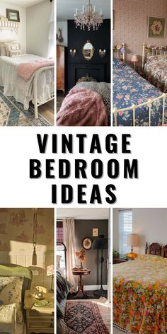 vintage bedroom decor ideas are featured in this collage