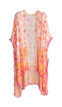 Create a chic summer look with Shiraleah’s Kona Kimono. This Kimono comes in a floral print in white, orange and pink and a playful trim at the edges. It the perfect addition to your summer outfit. Pair it with jeans and a tank top, over a dress or on the poolside over your swimsuit. Made from viscose material this is a light and cool piece to wear on those hot summer days. The Kona kimono has a bohemian feminine feel and will elevate any outfit to stylishly chic. It will sure to become a favori Fur Pom Pom Beanie, Oversized Scarf, Crochet Shirt, Todays Outfit, Red Sweaters, Knit Scarf, Dress Details, Boutique Clothing, Summer Looks