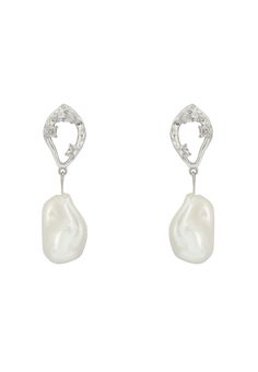 Embrace timeless grace with our Silver Midsummer Baroque Pearl Drop Earrings, where simplicity meets splendour. Crafted from the finest 925 sterling silver, these earrings present an allure that's both classic and contemporary.  The centrepiece is the ethereal Baroque pearl, each with its unique shape, telling its own story. The earring tops bloom in an organic form, adorned with strategically placed zirconia that sparkles with every turn, mirroring the stars in the night sky. With dimensions of Refined Sterling Silver Earrings For Wedding, Refined Sterling Silver Wedding Earrings, Luxury Sterling Silver Single Pearl Earring, Refined Silver Drop Earrings, Refined Sterling Silver Drop Earrings, Timeless Sterling Silver Bridal Earrings For Formal Occasions, White Gold Pear-shaped Evening Earrings, Elegant Pear-shaped White Gold Earrings For Evening, Timeless Teardrop Sterling Silver Pearl Earrings