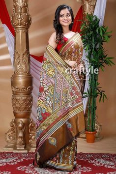 Stunning Caramel Brown Blended Bangalore Silk Saree With Hand-embroidered Kantha Stitch Exclusive Kantha Saree on Sale - Etsy Kantha Stitch Saree, Stitch Saree, Kantha Sarees, Kantha Embroidery, Hand Painted Sarees, Glamorous Party, Jamdani Saree, Kantha Work, Embroidery Saree