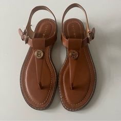 New Flat Sandals For Women Size 8 Tommy Hilfiger Tommy Hilfiger Sandals Women, Tommy Hilfiger Flip Flops For Beach In Summer, Tommy Hilfiger Leather Sandals With Round Toe, Tommy Hilfiger Sandals, Flat Sandals For Women, New Flat, Asics Running Shoes, Hilfiger Shoes, Gold Medallion