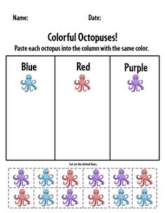 an octopus worksheet with the words, color and pictures to be used on it