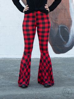 Buffalo Plaid Flare Pants Plaid Bell Bottoms, Buffalo Plaid Outfit, Plaid Flare Pants, Red Plaid Pants, Plaid Outfit, Southern Grace, Plaid Pants, Bell Bottom, Buffalo Plaid