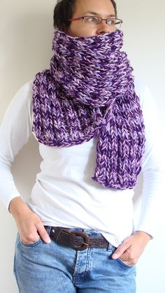 In beautiful melange purple, this knit wrap scarf can be worn in different ways around neck and shoulders. Soft and comfortable while wearing it, gives a warmth in winter time and complement your winter outfit and add color to it. Squishy and chunky, is hand knit of wool and acrylic blend yarns of different thicknesses and shades of pastel purple and dark purple, which gives a unique look and texture. Perfect as a gift! One Size Purple Winter Scarves, Purple Knitted Winter Scarves, Purple Yarn Scarf, Cotton Beach Bag, Shades Of Pastel, Chunky Knit Scarf, Crochet Beach Bags, Scarf Knitted, Chunky Knit Scarves