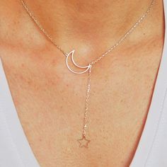 Check out our Mysilverdreamart jewelry store for the very dainty and outstanding sterling silver pieces. ♡ PRODUCT FEATURES  The Moon and Star Necklace is our own design and is meticulously and carefully prepared in our workshop. The perfect gift for yourself and your loved ones. - Material: 925 sterling silver - Necklace height: 1.4 cm - Necklace width: 1.6 cm - Necklace length: 16 - 18 - 20 inches (40 - 45 - 50 cm)  - Color Options: Silver, Yellow Gold, Rose Gold - Chain length 20 cm + 5 cm Ad Dainty Silver Moon Shaped Jewelry, Sterling Silver Charm Necklace With Moon And Star, Sterling Silver Star And Moon Charm Necklaces, Sterling Silver Star Charm Necklace With Moon Charm, Silver Crescent Charm Necklace With Star, Minimalist Moon-shaped Jewelry With Star Charm, Delicate Sterling Silver Jewelry With Star Charm, Sterling Silver Celestial Charm Necklaces, Sterling Silver Moon Shaped Necklace With Star Charm