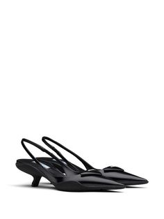 Prada Triangle Patch Slingback Pumps - Farfetch Heel Inspiration, Prada Slingback Pumps, Pumps Outfit, Prada Triangle, Timeless Shoes, Style 2023, Strap Pumps, Fashion Heels, Prada Shoes