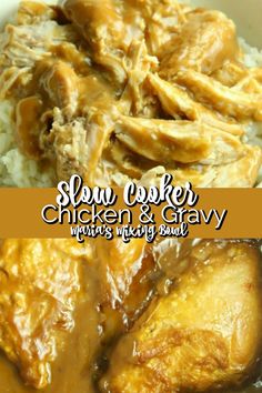 slow cooker chicken and gravy with brown gravy on the side