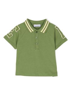 moss green cotton jersey texture appliqué logo striped tipping spread collar front button placket short sleeves Armani Kids, Polo Design, Dress With Jean Jacket, Baby Boy Accessories, Gucci Kids, Burberry Kids, Dolce And Gabbana Kids, Kids Jordans, Kids Logo