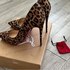 Brand New Christian Louboutin Real Fur Leopard Print Box Dust Bag Us 10 2000s Heels Aesthetic, Loubitons Heels Aesthetic, Louibittons Heels, Leopard Print Things, Louboutin Heels Outfit Classy, Loubitons Heels, Louboutin Shoes Aesthetic, Christian Louboutin Aesthetic, Leopard Print Aesthetic