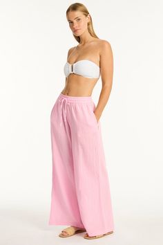 Sunset Beach Pant - Sunset Pink - Sea Level Australia Flattering Swimwear, Resort Chic, Surf Suit, Beach Pants, Swim Skirt, Sea Level, Designer Swimwear, Sunset Beach, Clothing Essentials