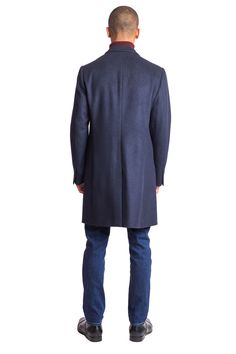 This dark navy soft touch Notch Topcoat is a timeless addition to any wardrobe. Crafted from a poly-wool blend, it features a classic notch collar, faux hair texture, and front pockets for practicality. Its navy hue and tailored fit make it appropriate for both formal and casual settings. This ensures you stay warm and stylish throughout the colder months.PRODUCT DETAILS: style 6495C slim-fitting long sleeve notch collar faux hair texture poly-wool blend dry clean only imported Fall Suit, Faux Hair, Formal Pants, Knit Outerwear, Hair Texture, Notch Collar, Jacket Sale, Shirt Sale, Top Coat