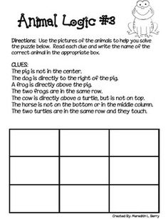 the worksheet for an animal logic game