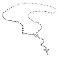 .925 Sterling Silver Rosary Rosario Bead Mary Cross Religious Necklace 4mm 26 - JewelStop1 Silver Cross Necklace With Beaded Chain, Silver Beaded Chain Rosary, Silver Beaded Chain Rosary As Gift, Silver Crucifix Jewelry With 8mm Beads, Silver Rosary With 8mm Beads And Crucifix, Rosary Bead Necklace, Rosary Beads Necklace, Silver Rosary, Easter Cross