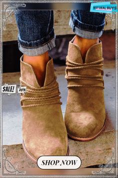 Women's Plain Front Laced Chunky Heel Booties Chunky Ankle Boots, Chunky Heel Booties, Mid Heel Boots, Popular Boots, Pointy Heels, Womens Chunky Heels, Functional Fashion, Estilo Chic, Brown Heels