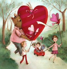 the children are playing with a big heart