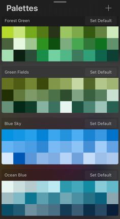 an iphone screen showing different shades of blue and green