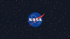 the nasa logo in space with stars around it and an orange line across the center