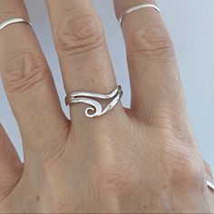 Sterling Silver Swirly Wave Ring, Surf Ring, Boho Ring, Silver Ring, Ocean Ring, Beach Ring, 925 Stamped Face Height: 9 Mm Finish: Rhodium Plated Material: 925 Sterling Silver Adjustable Silver Wavy Rings, Adjustable Sterling Silver Wavy Rings, Sterling Silver Swirl Rings For Gift, Silver Swirl Rings For Gifts, Silver Swirl Rings As Gift, Silver Swirl Rings For Gift, Sterling Rings, Boho Rings Gold, Ocean Ring