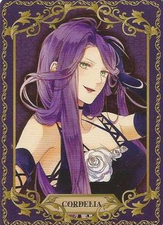 an anime character with long purple hair