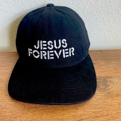 Black, Adjustable Baseball Hat With White Stitching That Reads “Jesus Forever” Designer Bucket Hats, North Face Hat, Gray Cap, Cat Beanie, Chic Dress Classy, Types Of Hats, Cap Men, Carhartt Mens, Black Cap