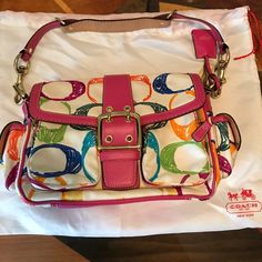 Never Worn Beautiful Color C's Coach Bag. Pink Leather, With Stitched Colorful C's, Pink Interior And Gold Finish. Multicolor Coach Shoulder Bag, Designer Pink Shoulder Bag For Spring, Spring Designer Pink Shoulder Bag, Coach Multicolor Bag With Detachable Strap, Coach Multicolor Shoulder Bag With Detachable Strap, Multicolor Rectangular Coach Shoulder Bag, Multicolor Retro Coach Bag, Coach Multicolor Tote Shoulder Bag, Multicolor Coach Tote Shoulder Bag