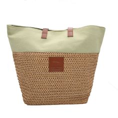 Summer Raffia Tote Treat yourself to this stylish and functional Summer raffia tote bag. Whether you are beachgoing, lounging around the resort, or heading out for the day on a sunny afternoon, this bag is your go-to resort wear tote. Made from raffia and canvas with a cotton lining, this bag is large enough to store your must-haves for your day out. Available in beige or soft apple green canvas trim. The handles and logo patch are made with vegan leather. Green Rectangular Bucket Bag For Beach, Spring Beach Tote Canvas Bag, Rectangular Khaki Straw Bag For Vacation, Khaki Rectangular Straw Bag For Vacation, Large Capacity Beach Tote Canvas Bag, Summer Woven Canvas Tote Bag, Woven Canvas Tote Bag For Summer, Summer Khaki Straw Shoulder Bag, Beige Summer Canvas Bag For Beach Season