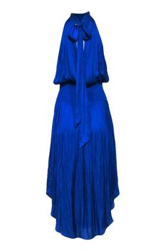 Be the belle of the ball in this Ramy Brook dress! The sleek royal blue satin hugs your silhouette, while the tie back keyhole adds an unexpected, yet sophisticated detail. Let your natural beauty shine - you don't need to over-accessorize, just throw on those heels and some silver jewelry and you'll be rsvp-ready! Size M 100% Polyester Unlined Pullover Neck tie closure Keyhole back Smocked waist Sleeveless Bust 36" Waist 25" Shoulder to hem 52" Royal Blue Sleeveless Satin Dress, Blue Halter Dress For Gala, Chic Blue Satin Halter Dress, Blue Satin Halter Dress For Night Out, Sleeveless Blue Dress With Keyhole Back, Blue Sleeveless Dress With Keyhole Back, Blue Satin Halter Dress For Parties, Blue Satin Halter Dress For Summer, Blue Satin Halter Dress For Spring