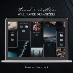 the wallpaper organizer is displayed on an open laptop computer with it's screen showing images