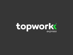 the logo for topwork express is shown on a black background with white letters and green arrows