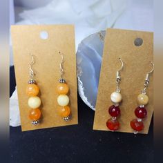 Beautiful Made 2 Sets Of Earrings With Natural Facticed Orange Turmaline And Agate And Crystal Glass Beads On A 925 Silver Earrings Hooks. Lot 2 Fall Bead Jewelry, Fall Bead, Handmade Jewelry Earrings, 925 Silver Earrings, Orange Cream, Agate Crystal, 2 Set, Crystal Glass, Beaded Earrings