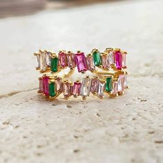 Double Colorful Crystal Open Ring | Gold Plated Brass-SOCALI INC.-Faire Open Ring Gold, Silver Cleaning, Brain Freeze, Rings Jewelry Fashion, Brass Jewelry, Open Ring, California Usa, Jewelry Pouch, Yellow Gold Rings