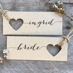 two paper tags with hearts on them that say,'i love my bride '